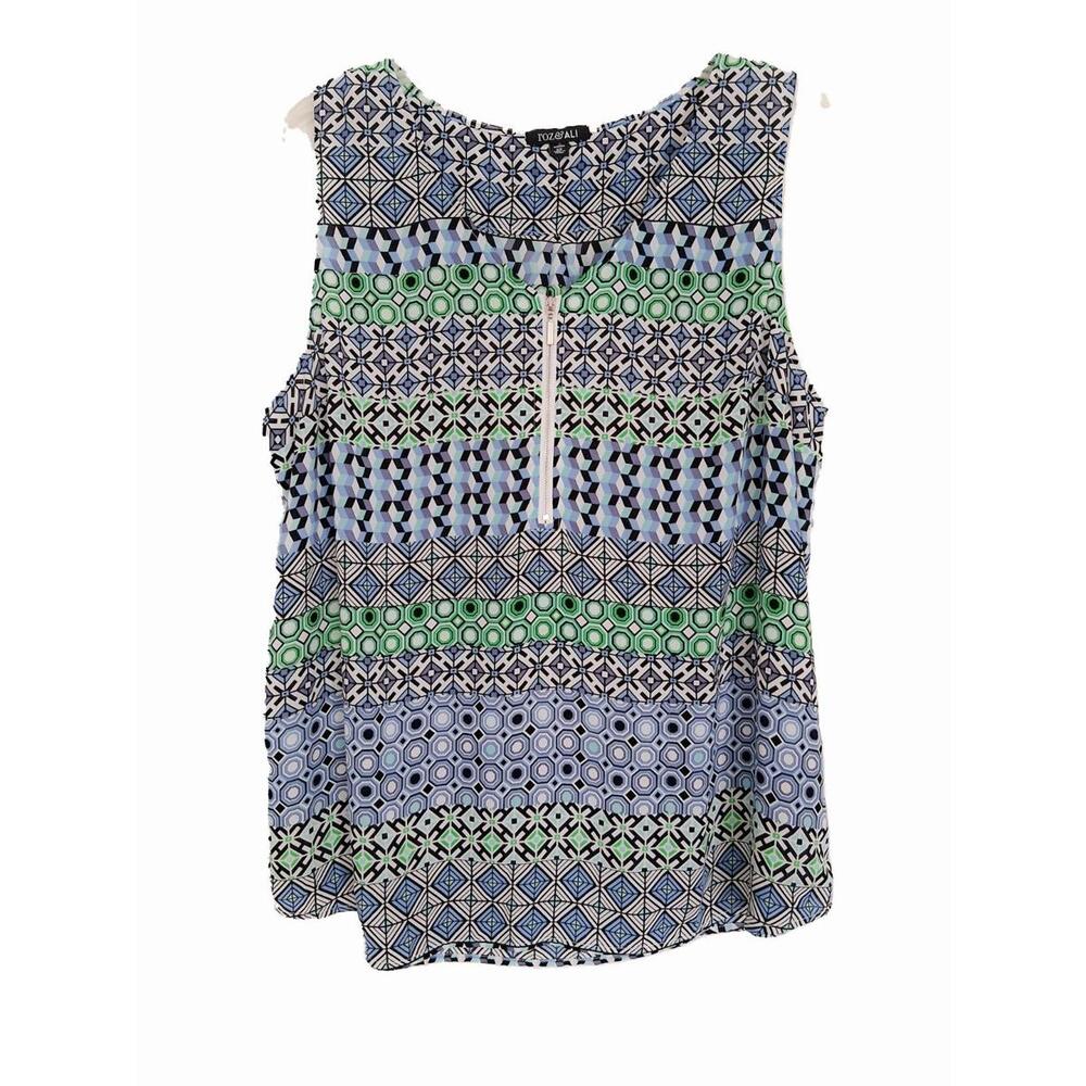 Roz & Ali Women's Blue Green Purple White Sleeveless Geometric Print Top Size 2X